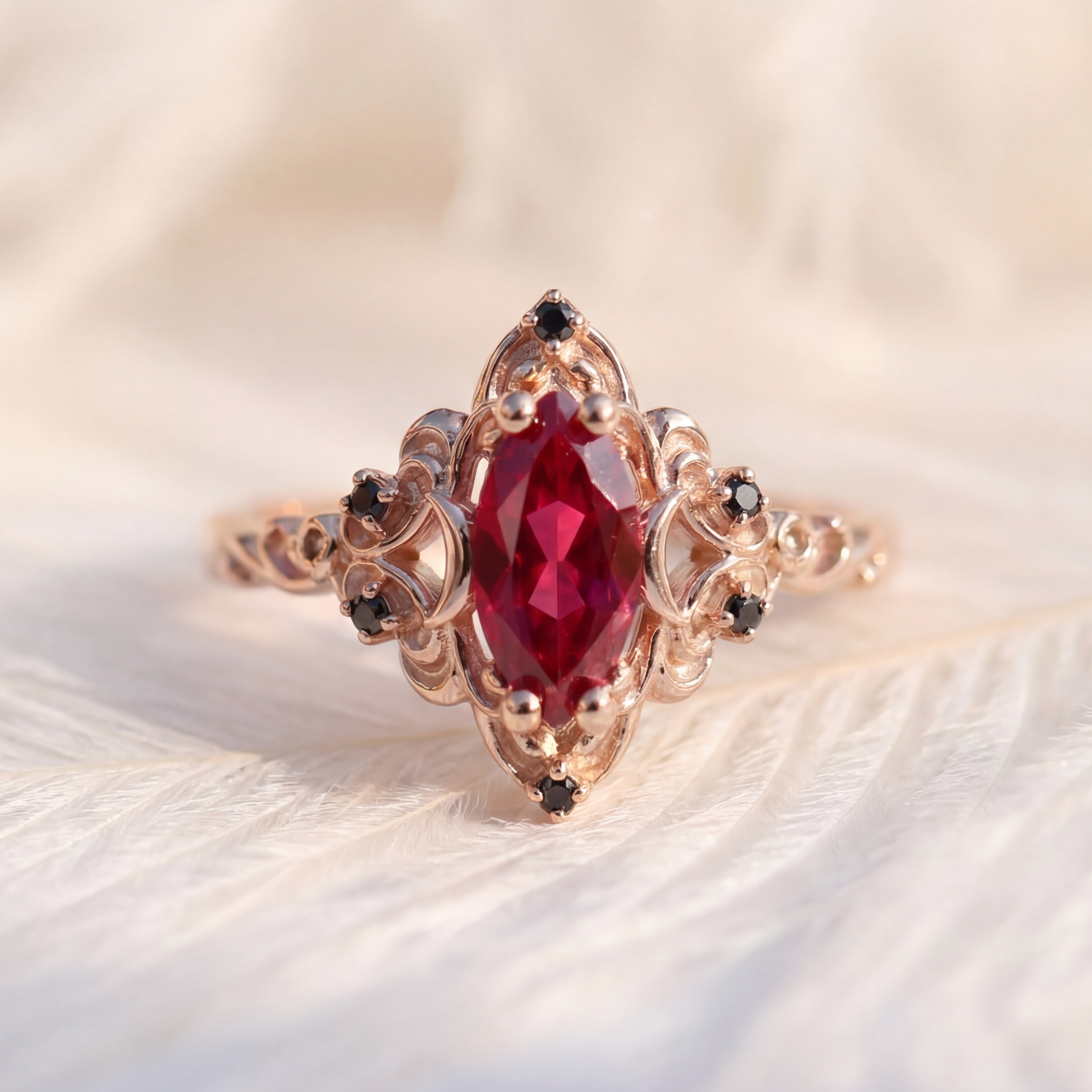 Moissanite Ring Ruby Accents
