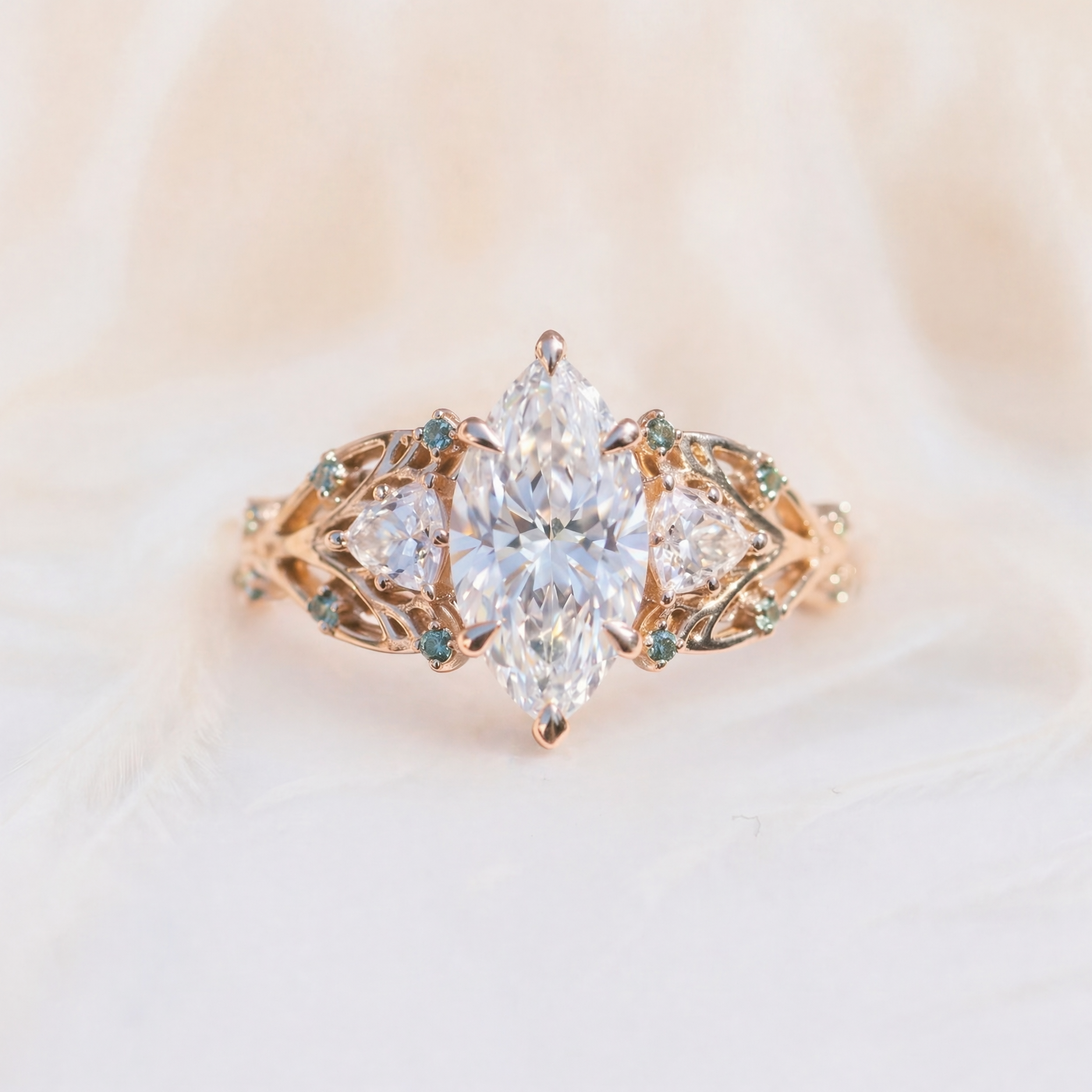 Moissanite Ring Vintage Floral