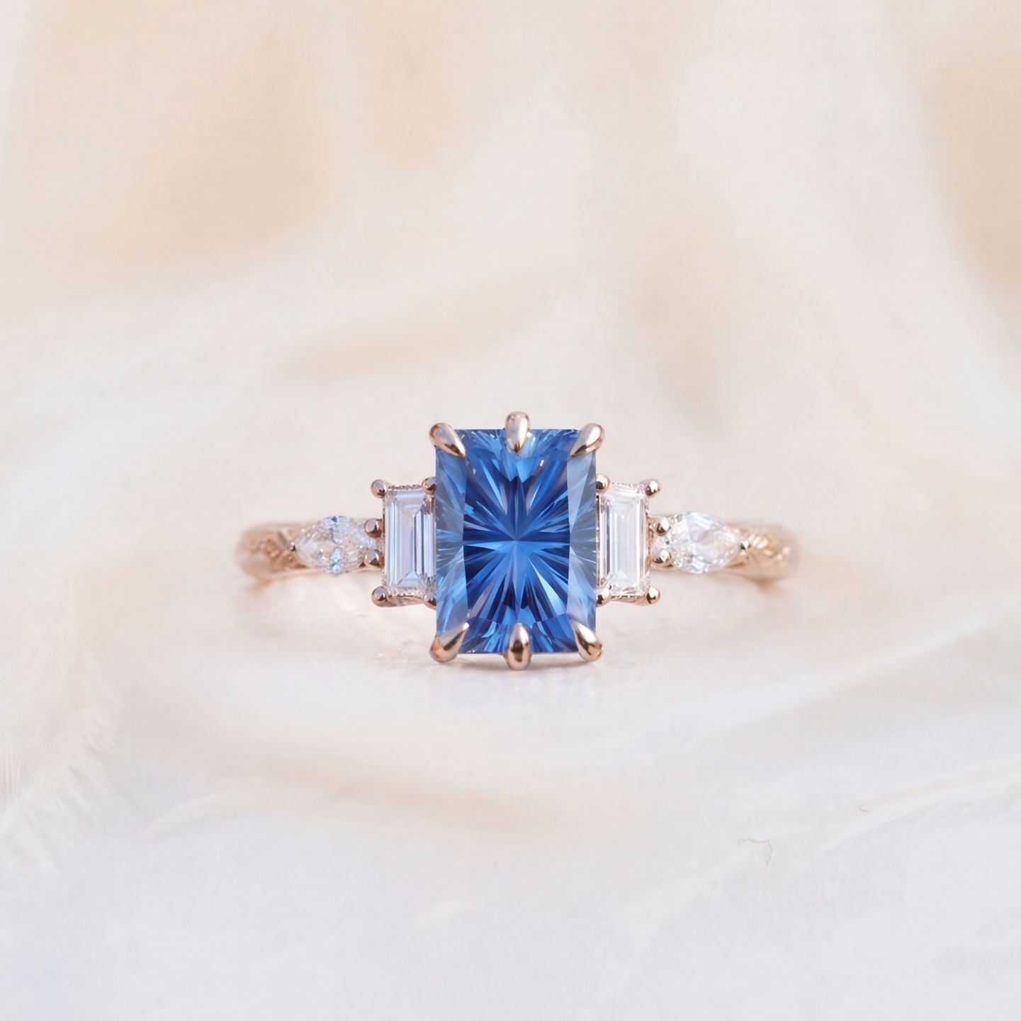 Moissanite Ring with Vintage Crown Setting