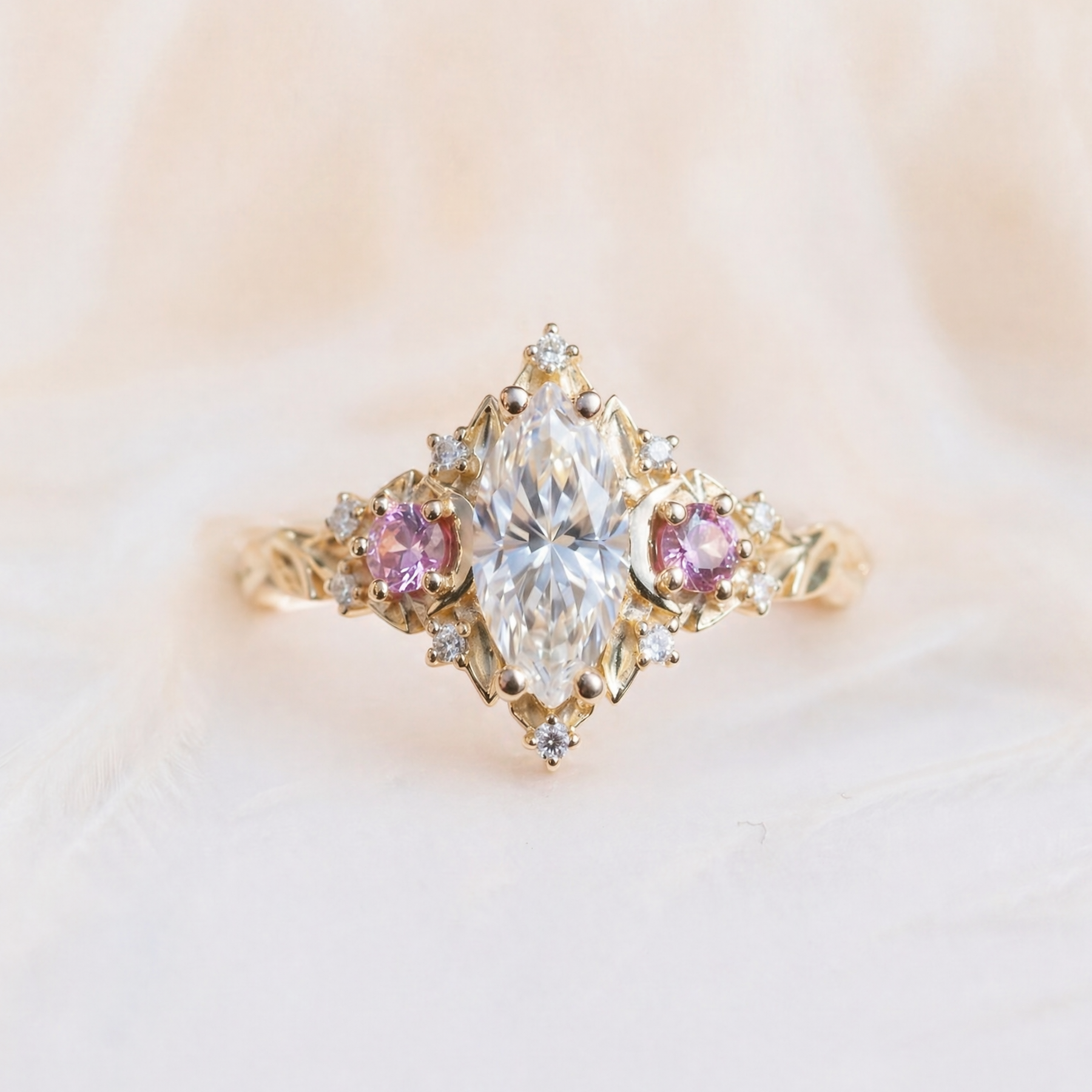 Moissanite Ring Leaf and Vine