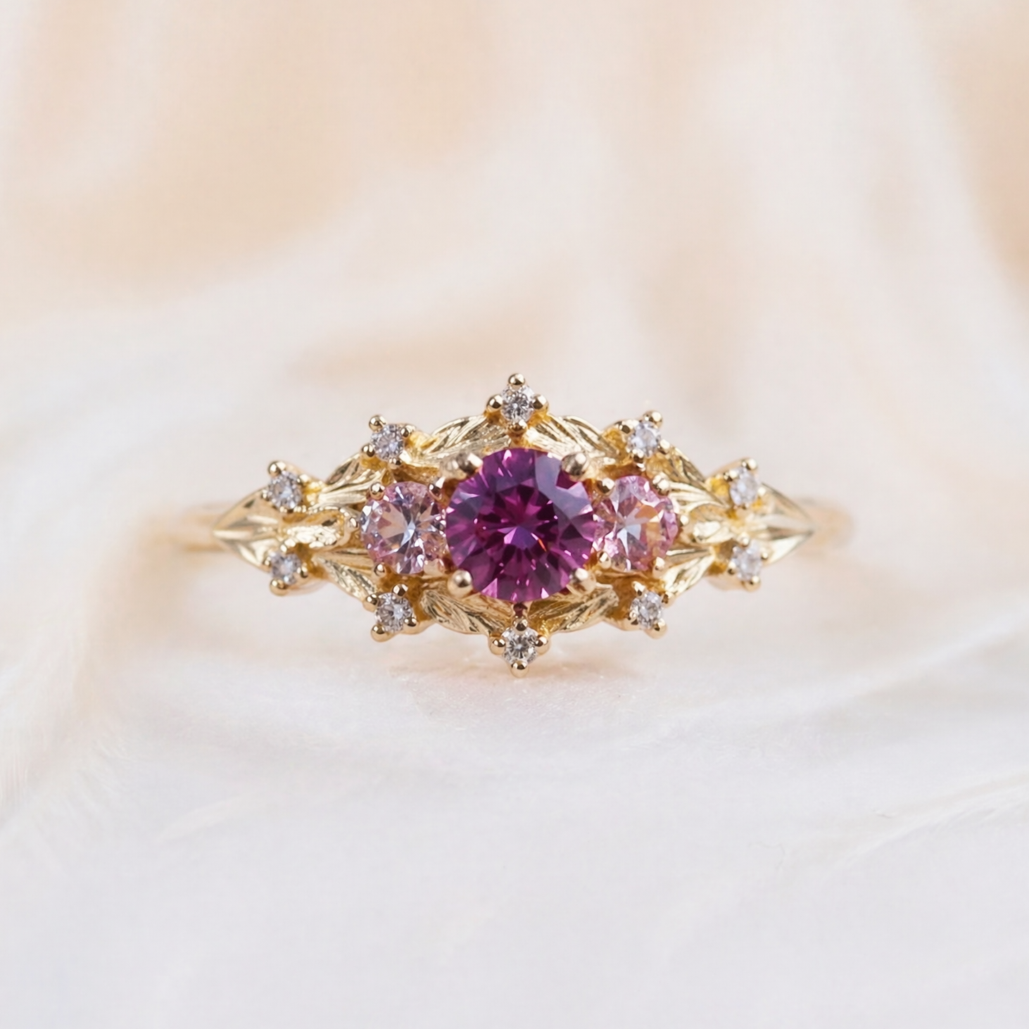Moissanite Ring Ruby Accents
