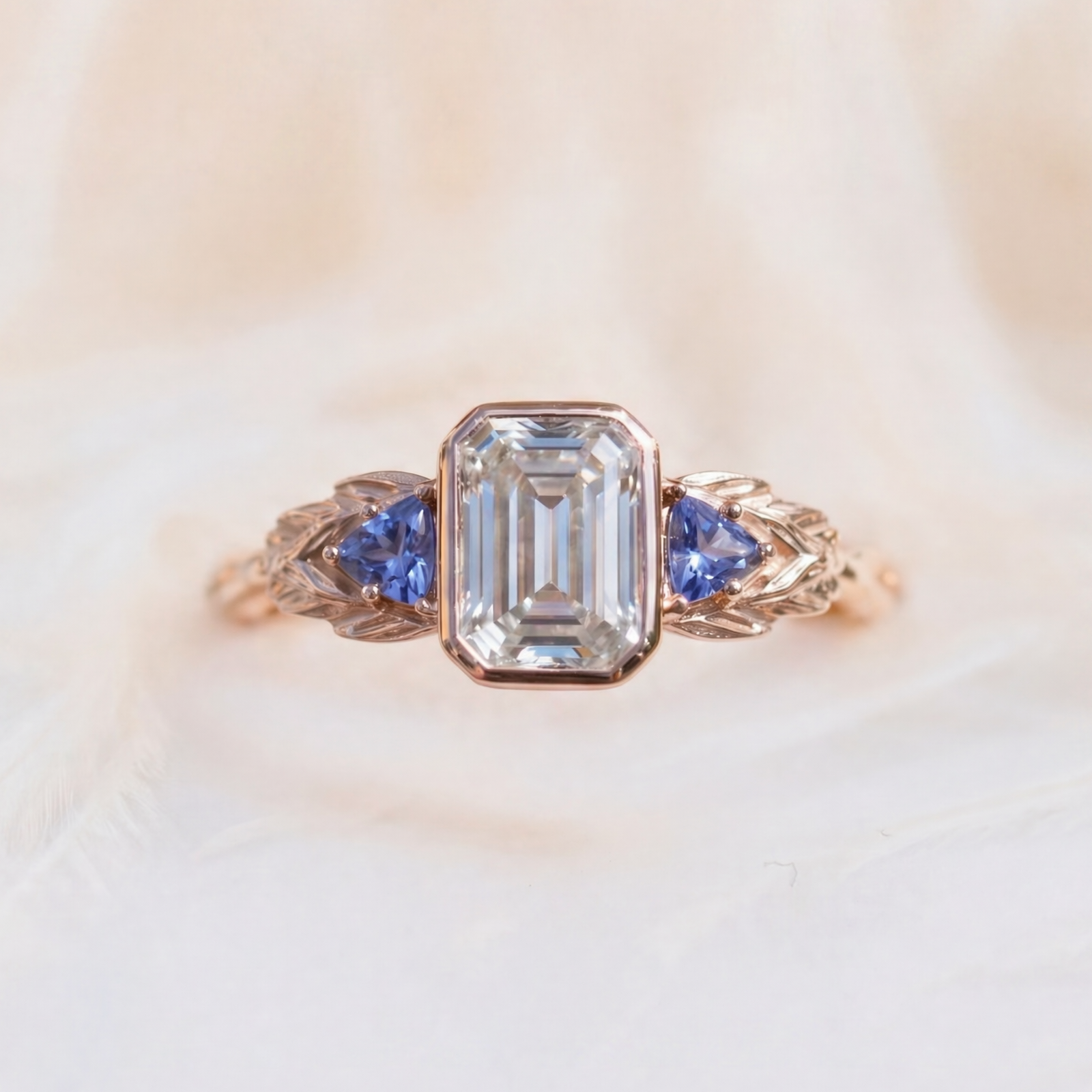 Moissanite Ring Leaf Accents