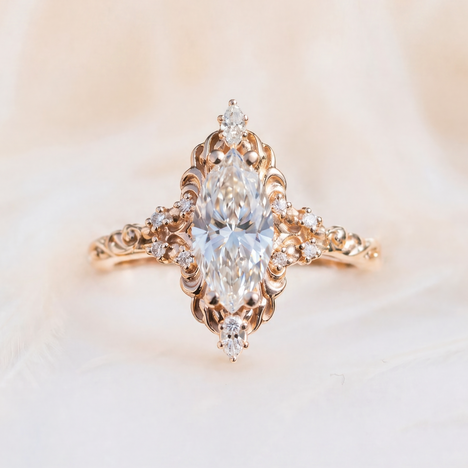 Moissanite Leaf Engraving