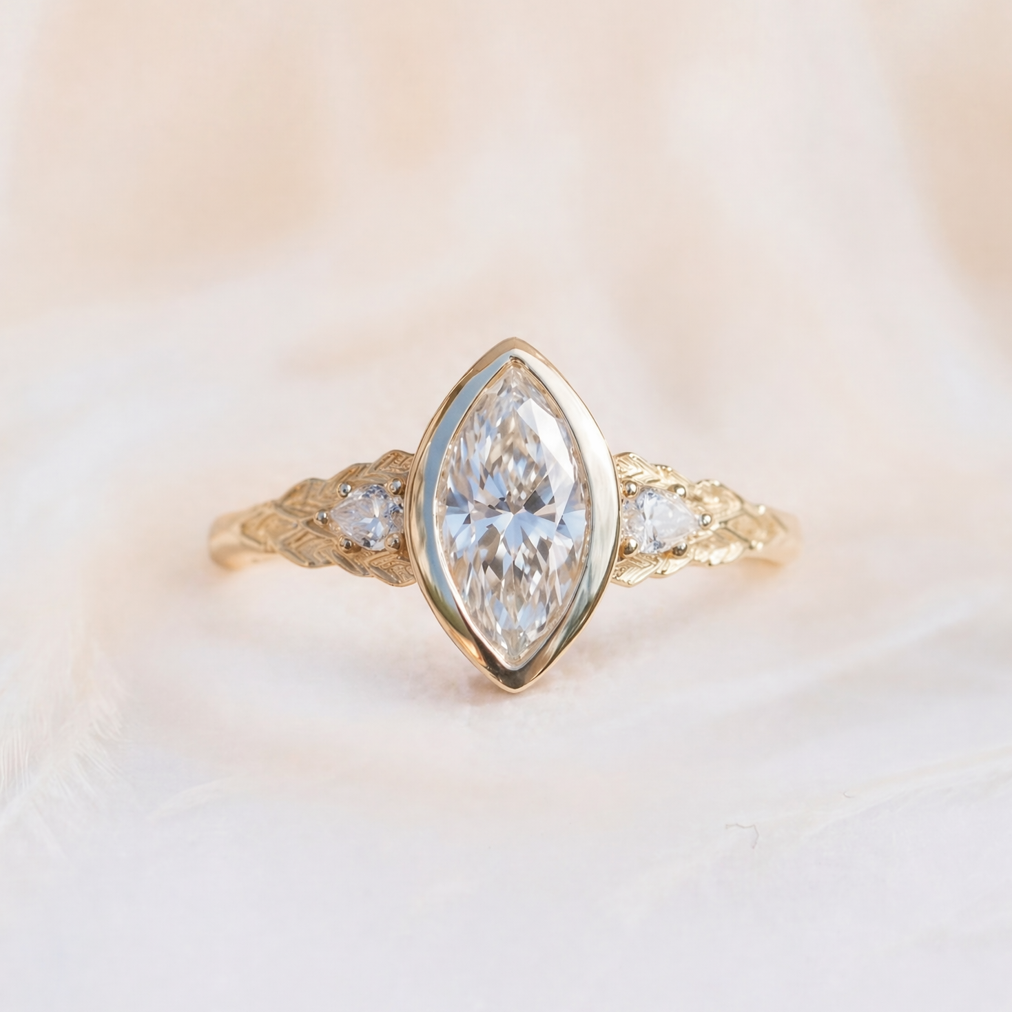 Moissanite Ring Leaf Accents