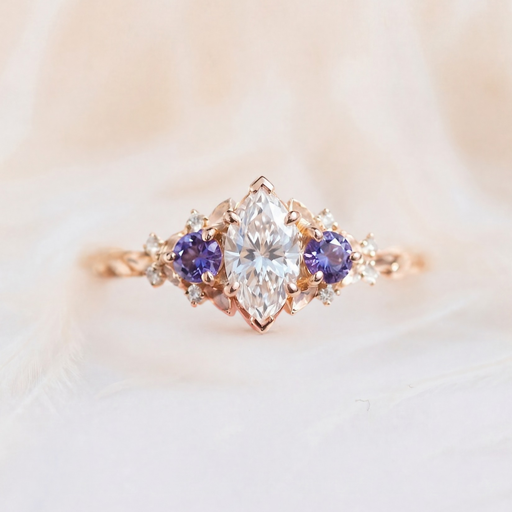 Moissanite Ring Ruby Accents