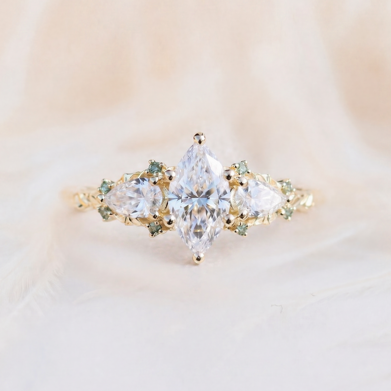 Moissanite Ring Leaf Accents