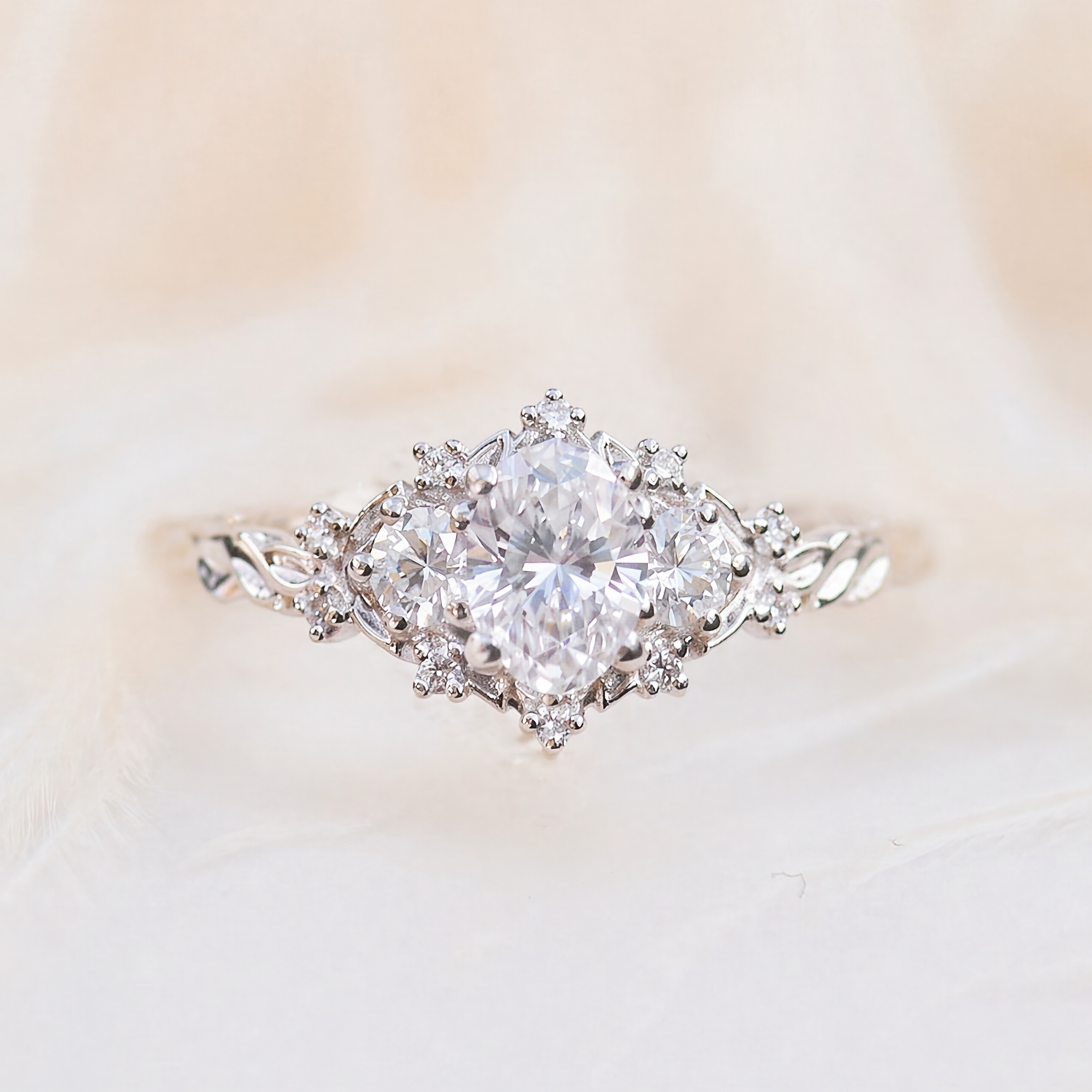 Moissanite Ring Leaf Accents